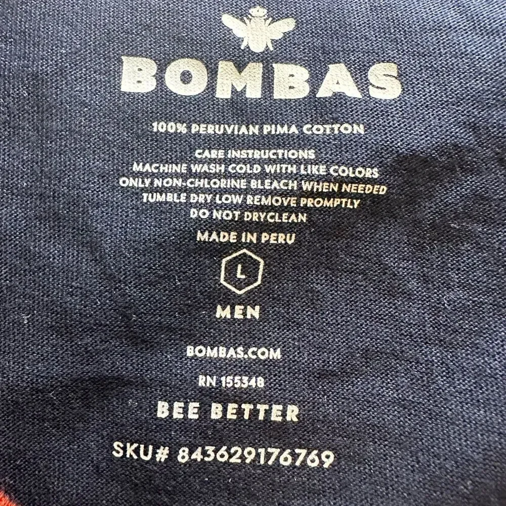Bombas 100% Pima cotton Men's long sleeve shirt size Large in Navy with Red Trim